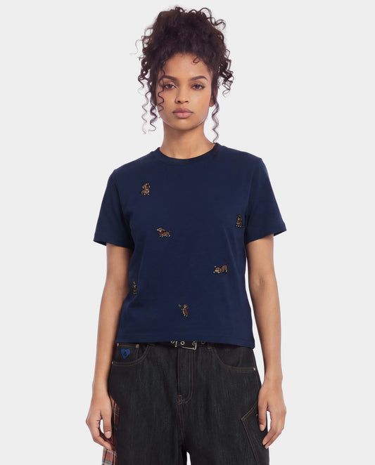 Embroidered Dachshund Tee Navy Blue - Aelfric Eden