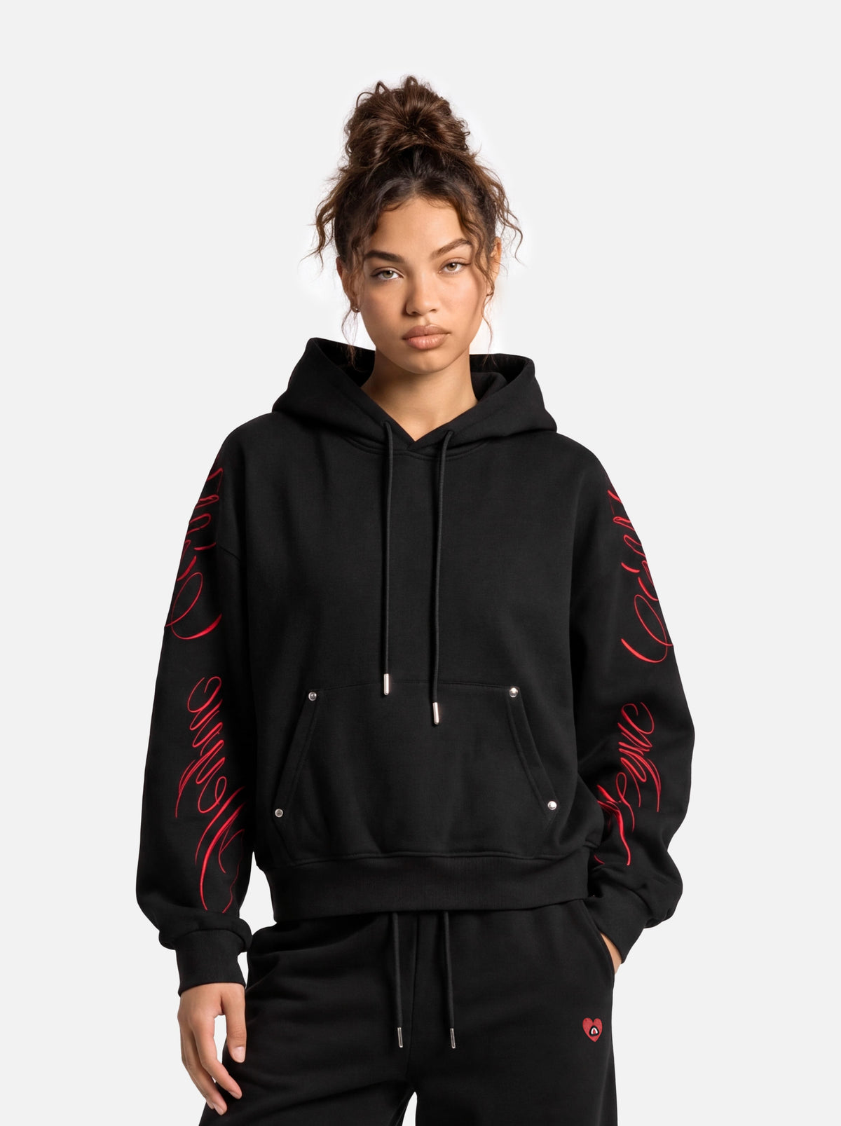 Boxy Script Embroidery Pullover Hoodie Black - Aelfric Eden