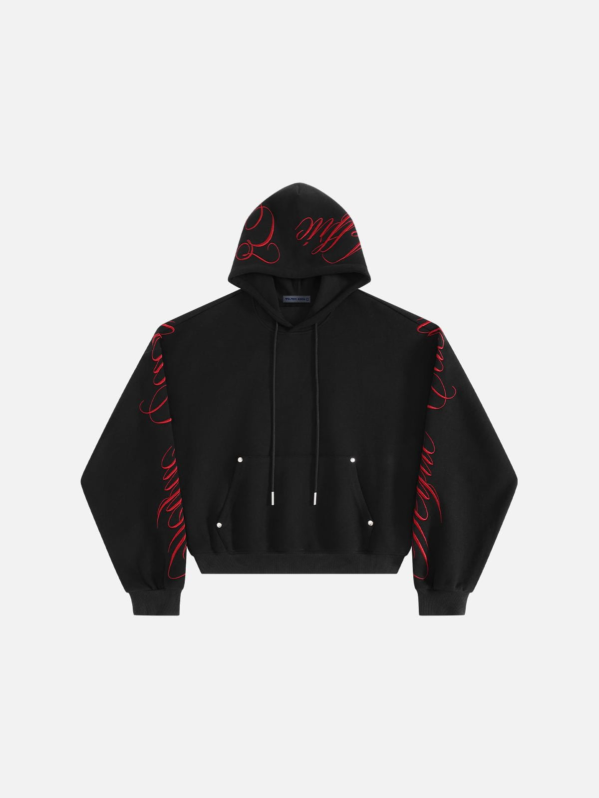 Boxy Script Embroidery Pullover Hoodie Black - Aelfric Eden
