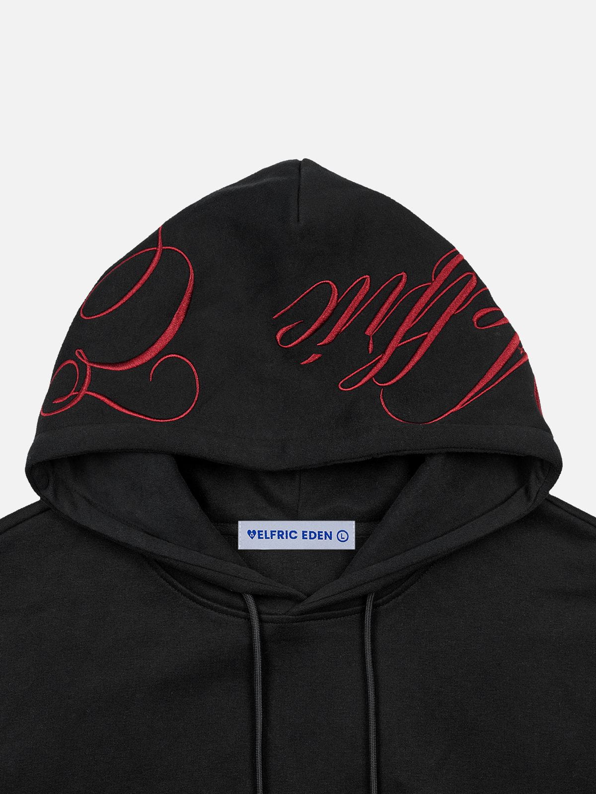 Boxy Script Embroidery Pullover Hoodie Black - Aelfric Eden