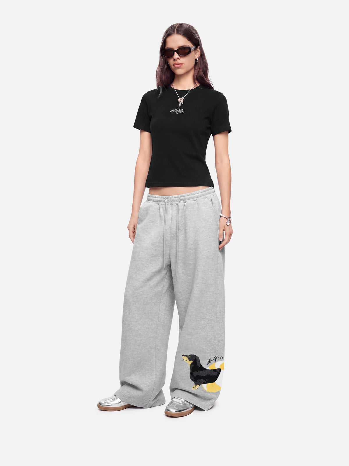 Dachshund Embroidery Sweatpants Grey - Aelfric Eden
