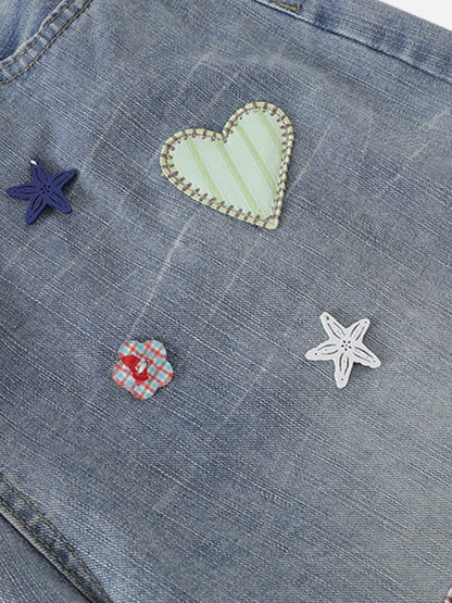 [Pre-Order] Heart Star Patchwork Jeans Blue - Aelfric Eden