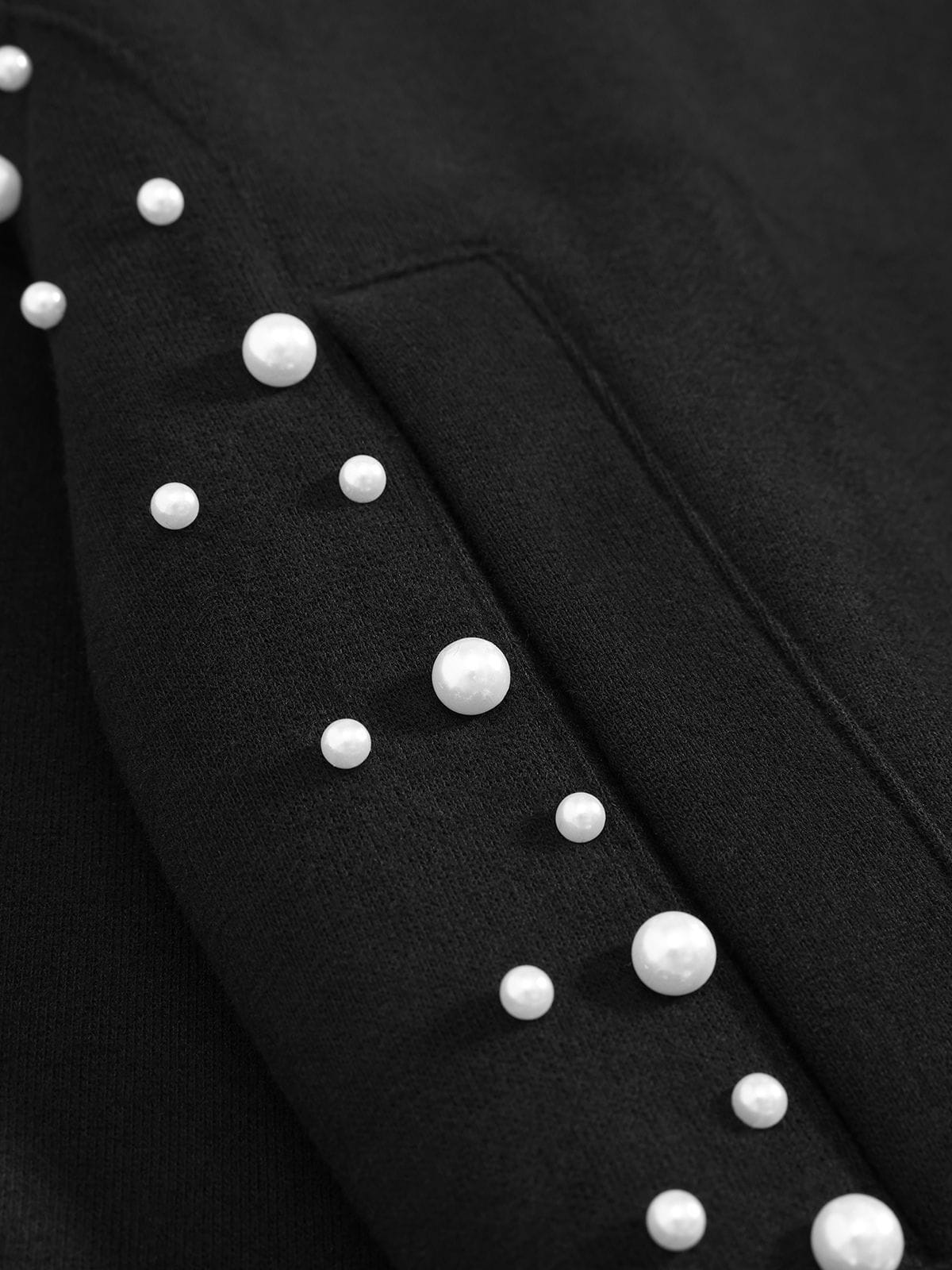 Cropped Pearl Studded Zip Up Hoodie Black - Aelfric Eden