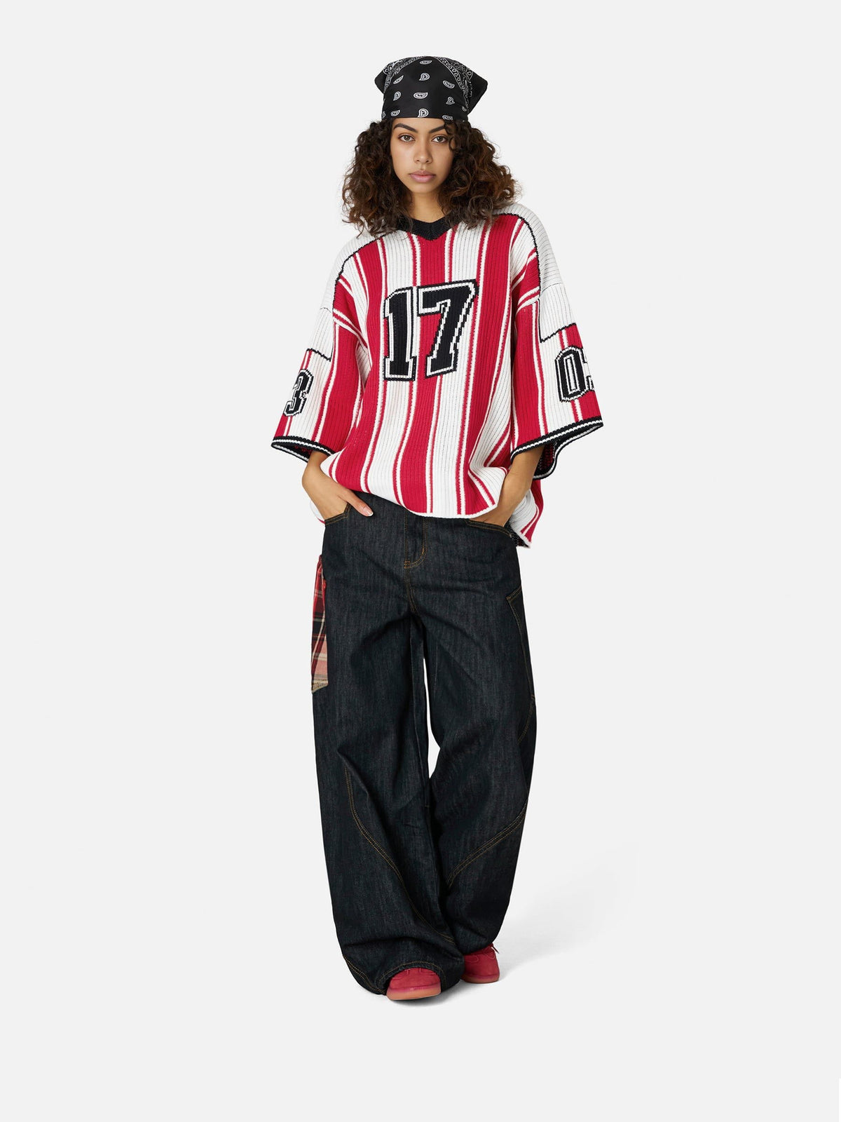 Number Stripe Graphic Knit Tee Red - Aelfric Eden