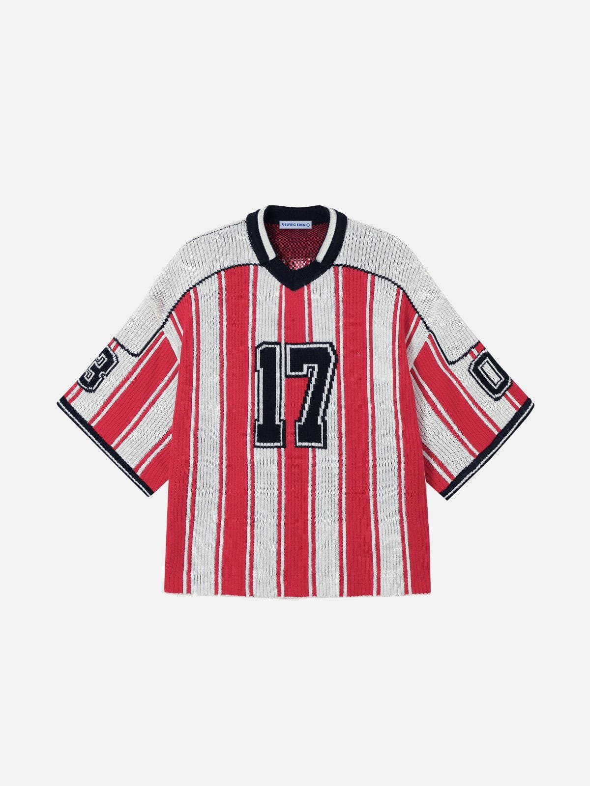 Number Stripe Graphic Knit Tee Red - Aelfric Eden