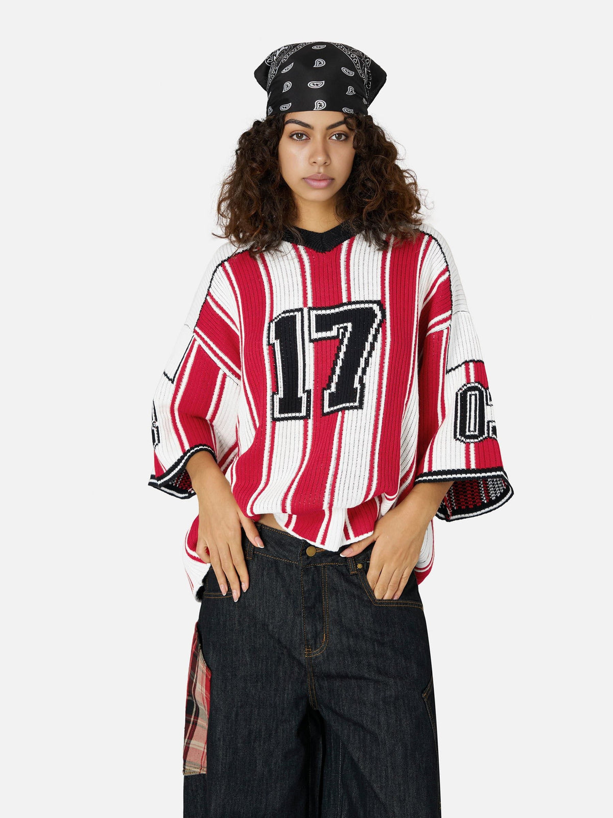 Number Stripe Graphic Knit Tee Red - Aelfric Eden