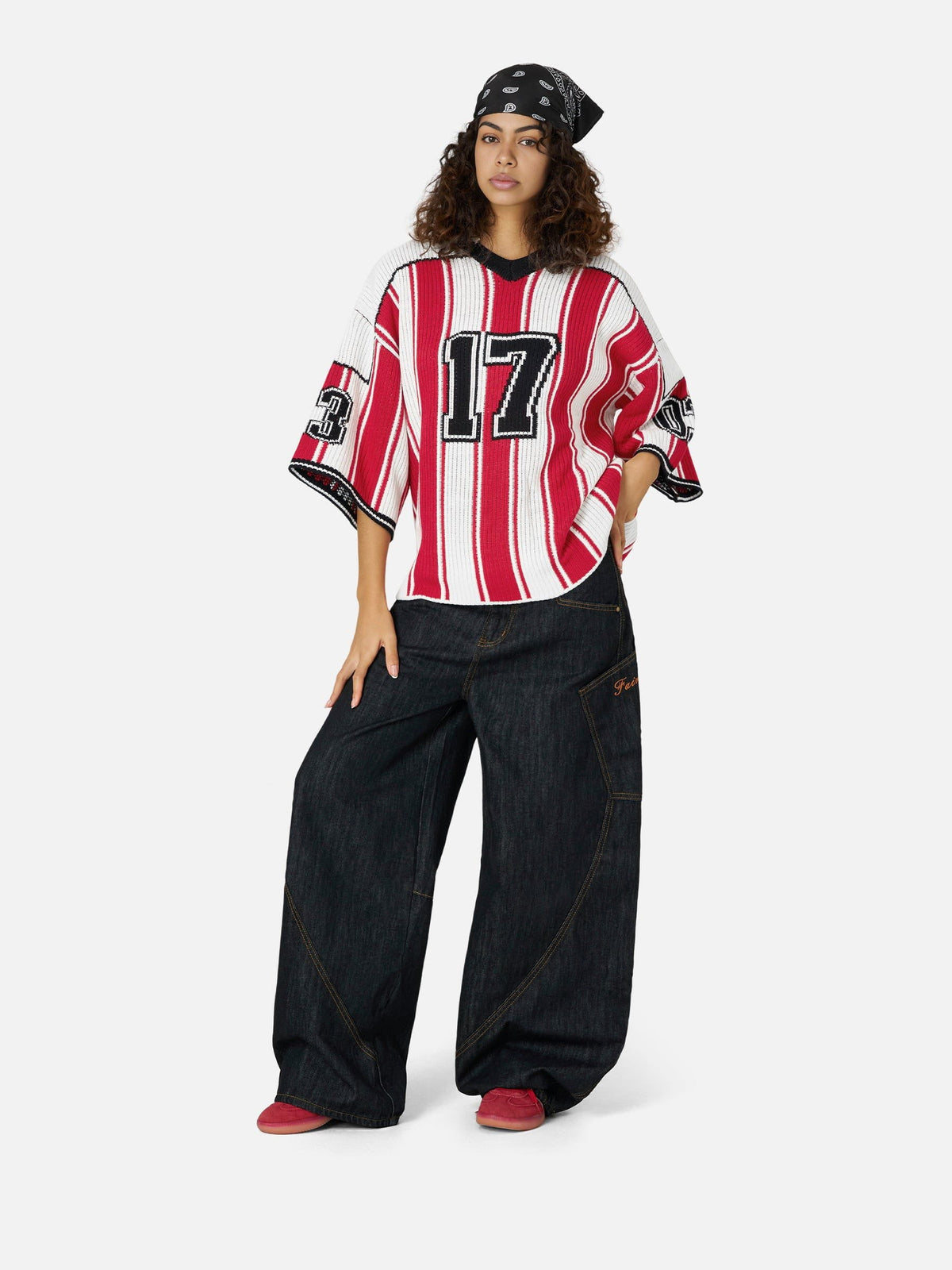 Number Stripe Graphic Knit Tee Red - Aelfric Eden