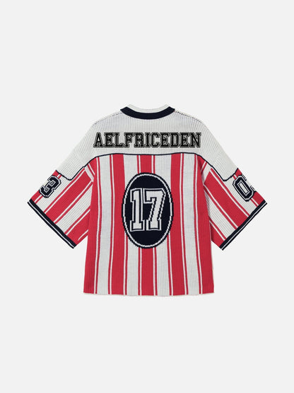 Number Stripe Graphic Knit Tee Red - Aelfric Eden