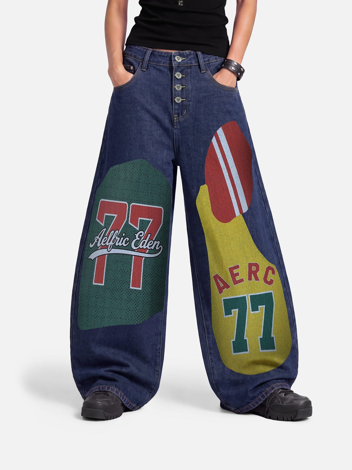 Paint Splatter Baggy Barrel Jeans Blue - Aelfric Eden