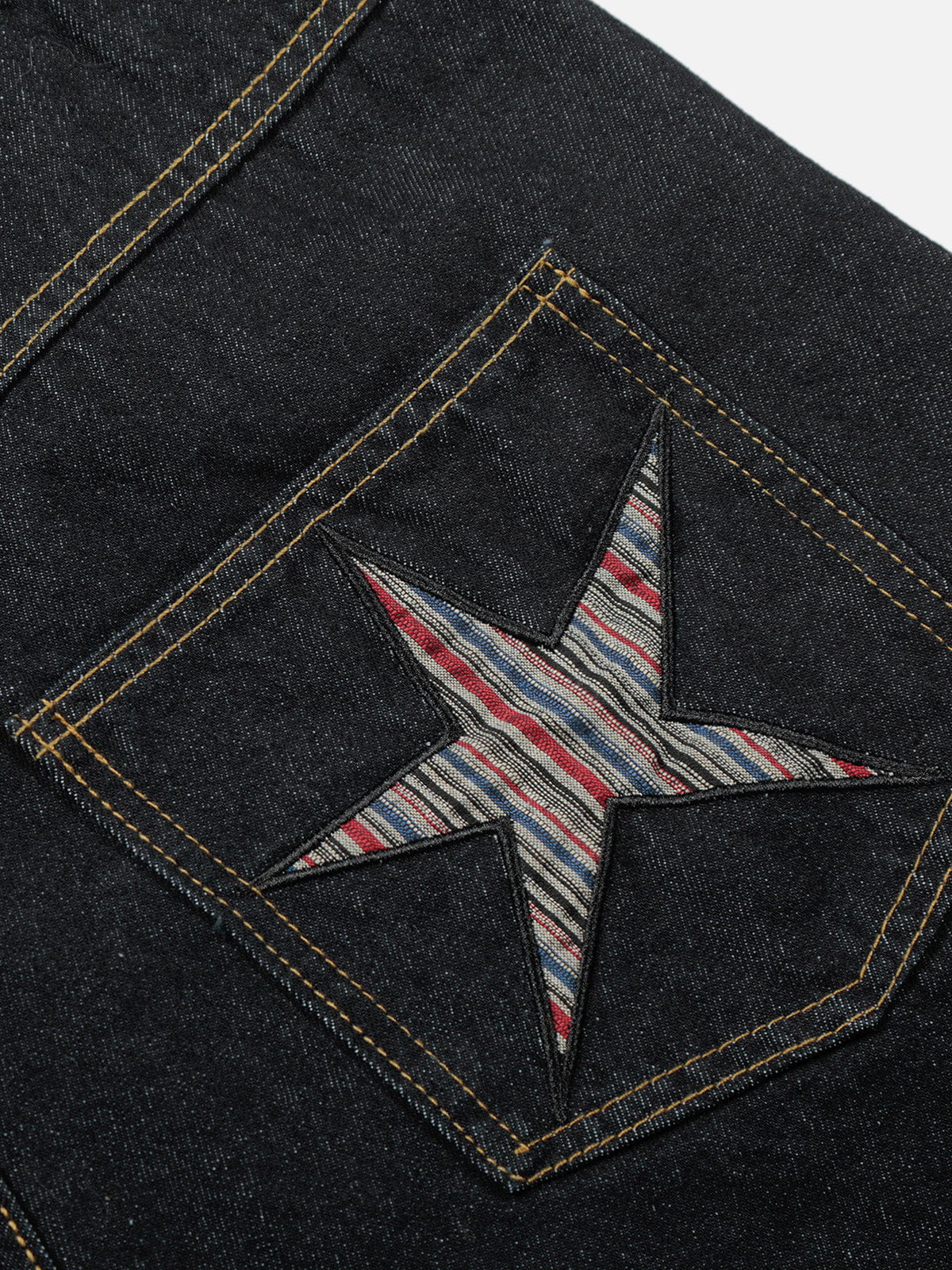 Striped Star Baggy Barrel Jeans Black - Aelfric Eden