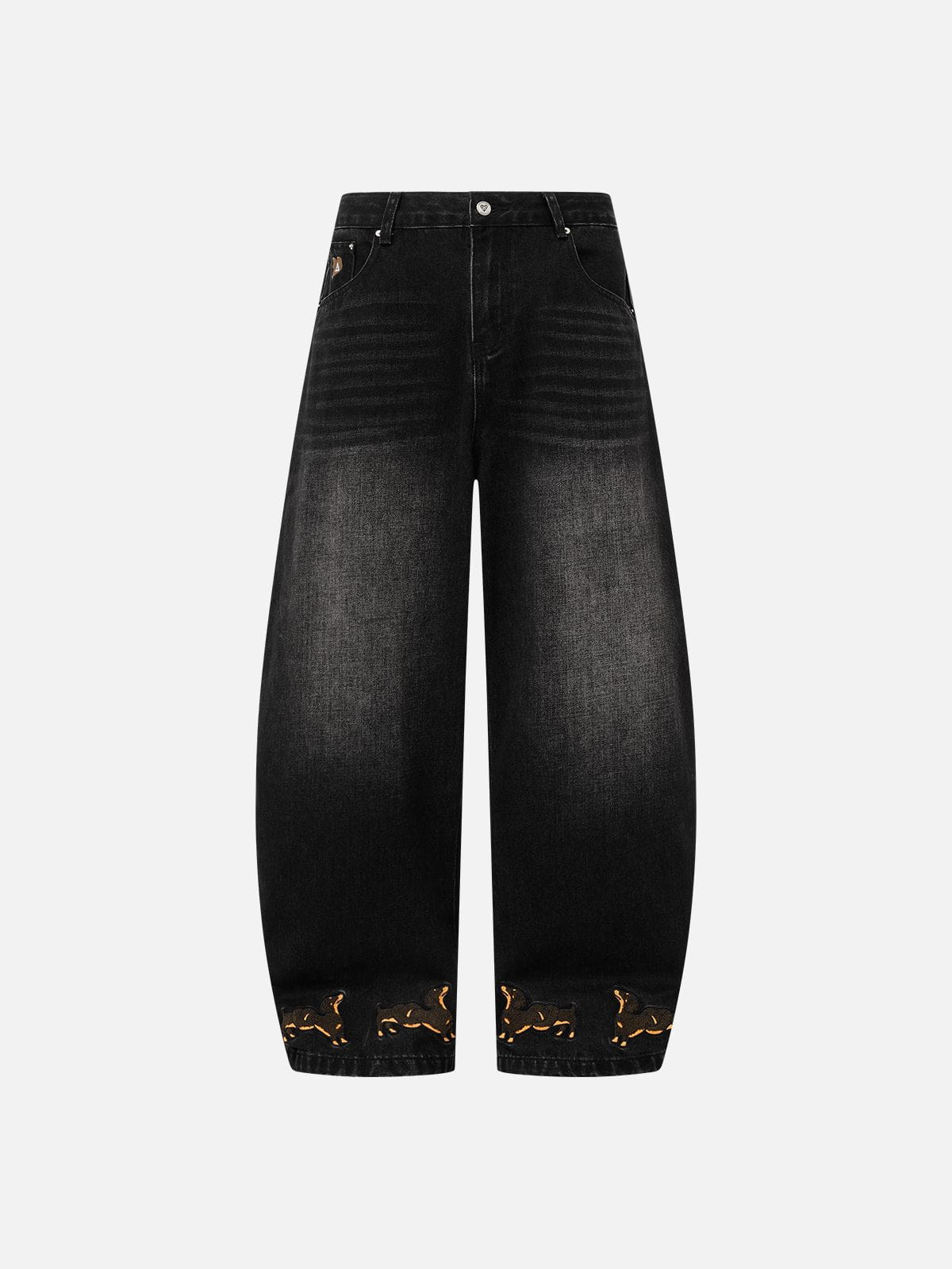 [Pre-Order] Dachshund Embroidery Baggy Barrel Jeans Black - Aelfric Eden