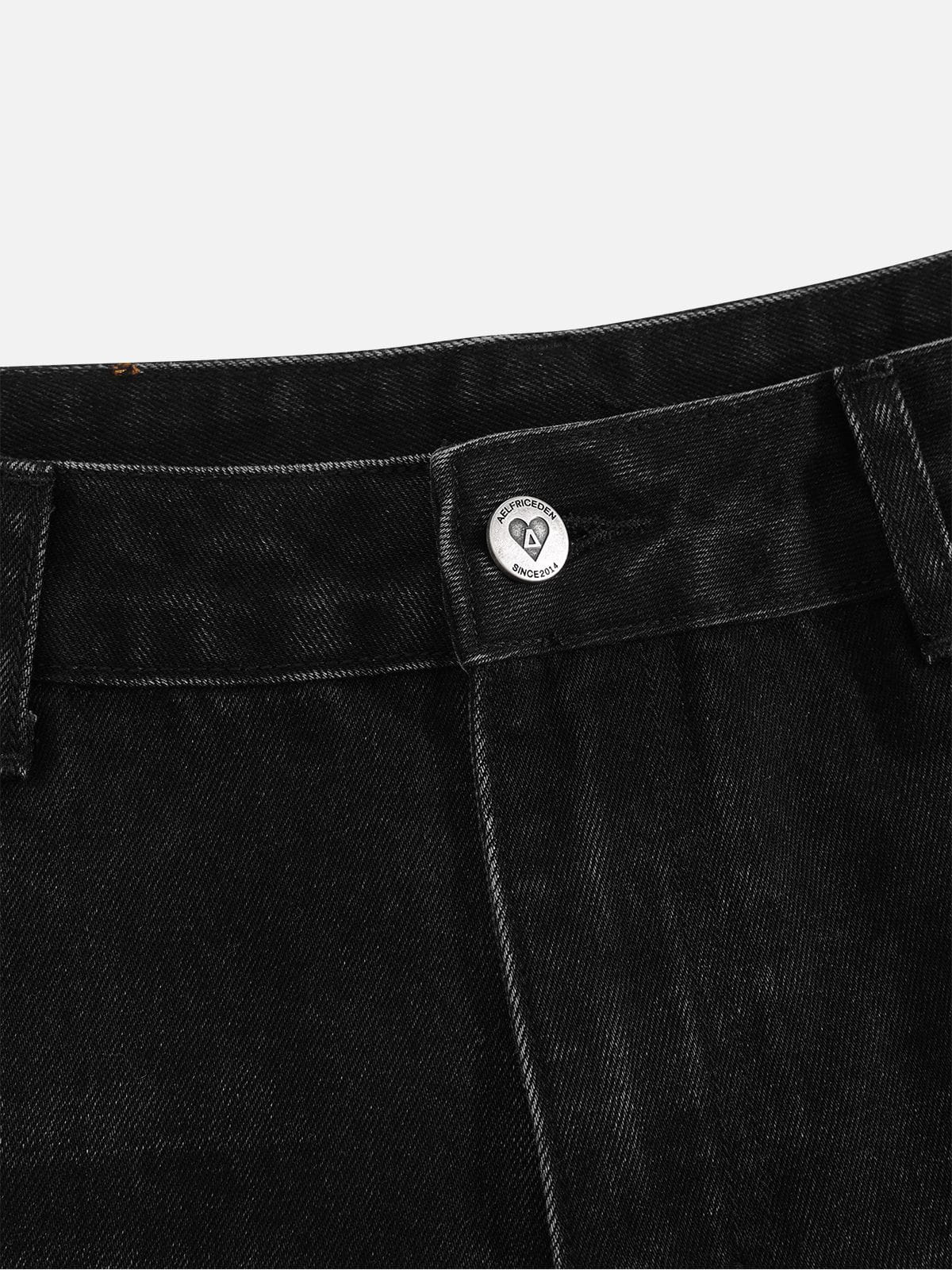 [Pre-Order] Dachshund Embroidery Baggy Barrel Jeans Black - Aelfric Eden