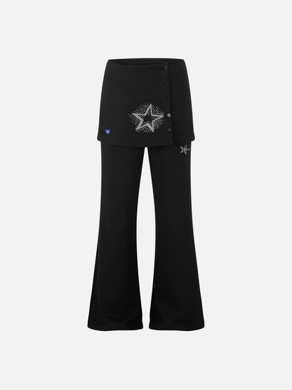 Rhinestone Star Skirt Bootcut Pants Black - Aelfric Eden