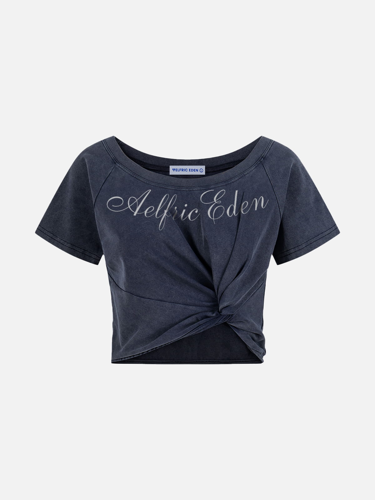 Pleated Script Baby Tee Dark Blue - Aelfric Eden
