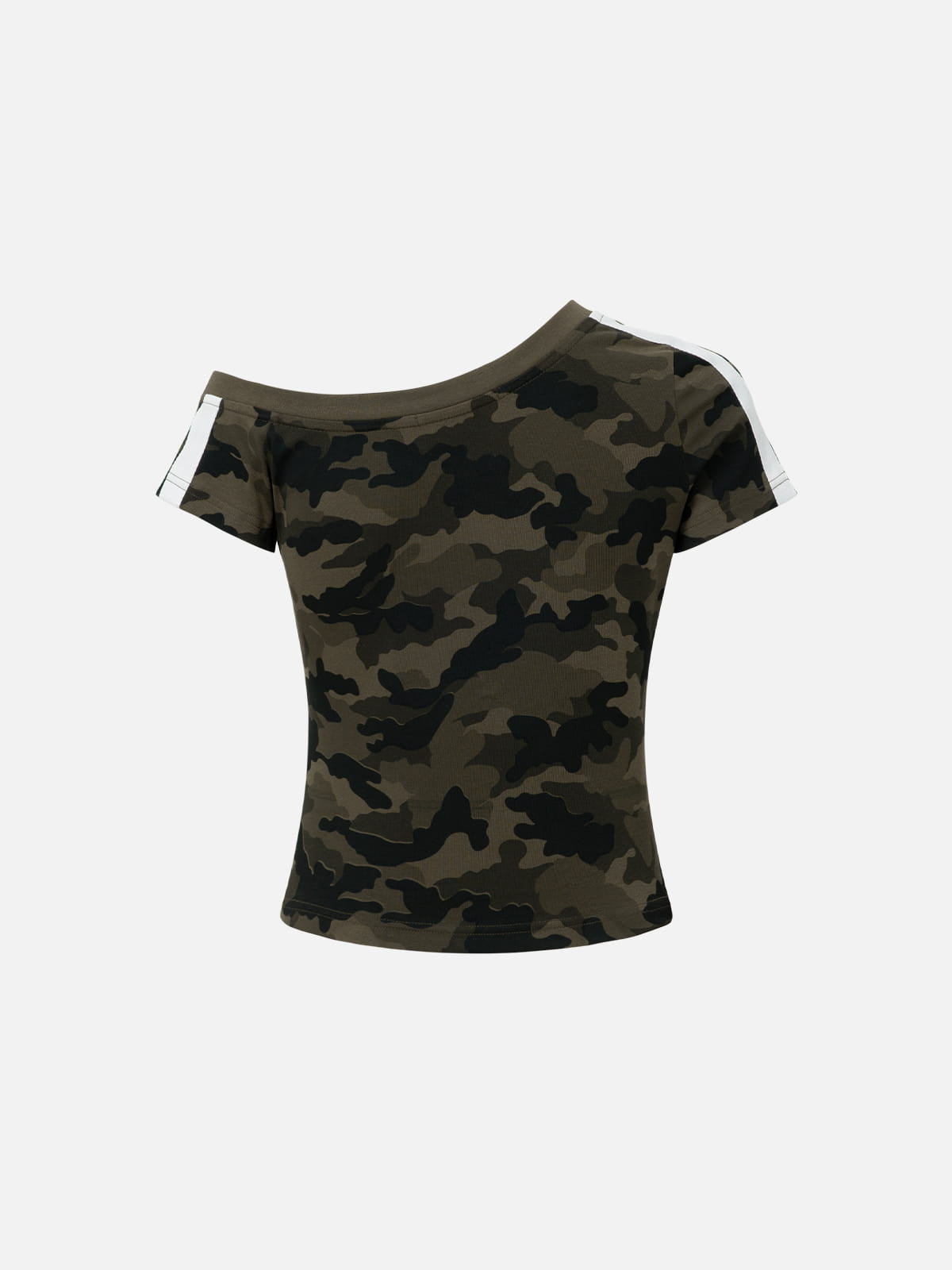 Cropped CAMO 77 Off-The-Shoulder Tee Green - Aelfric Eden