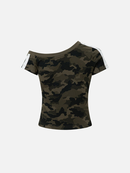 Cropped CAMO 77 Off-The-Shoulder Tee Green - Aelfric Eden