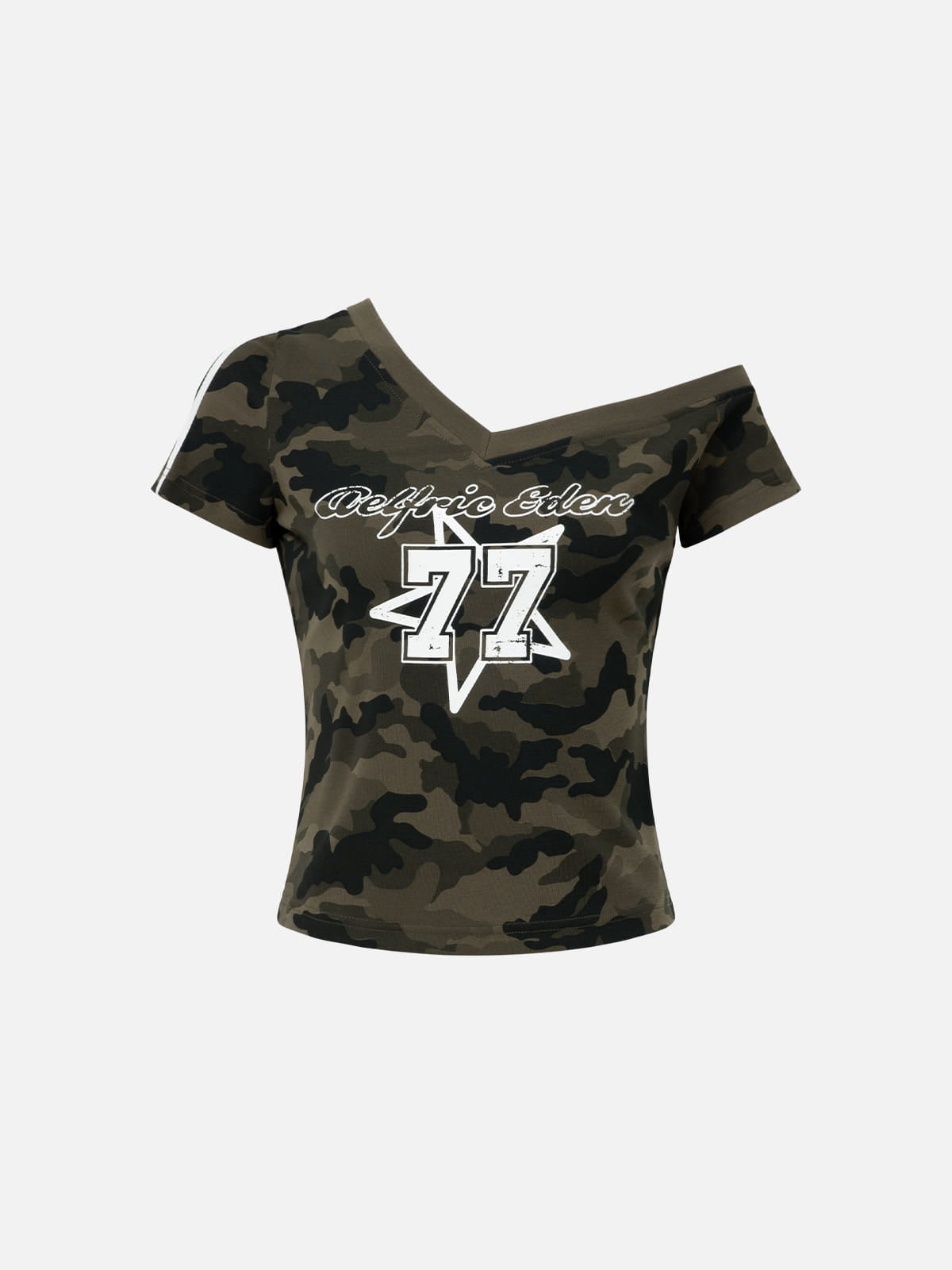 Cropped CAMO 77 Off-The-Shoulder Tee Green - Aelfric Eden