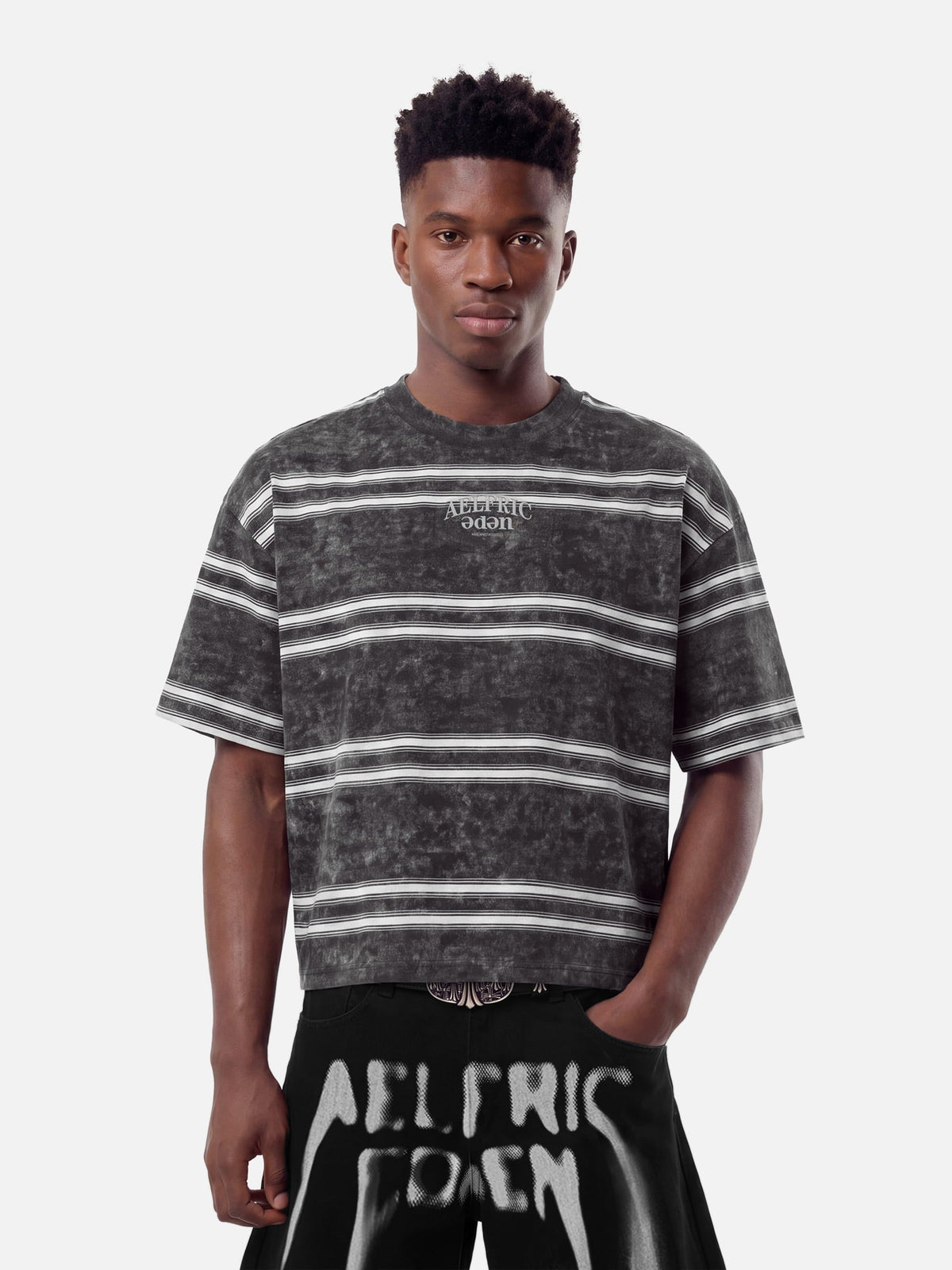 Boxy Stripe Washed Tee Grey - Aelfric Eden