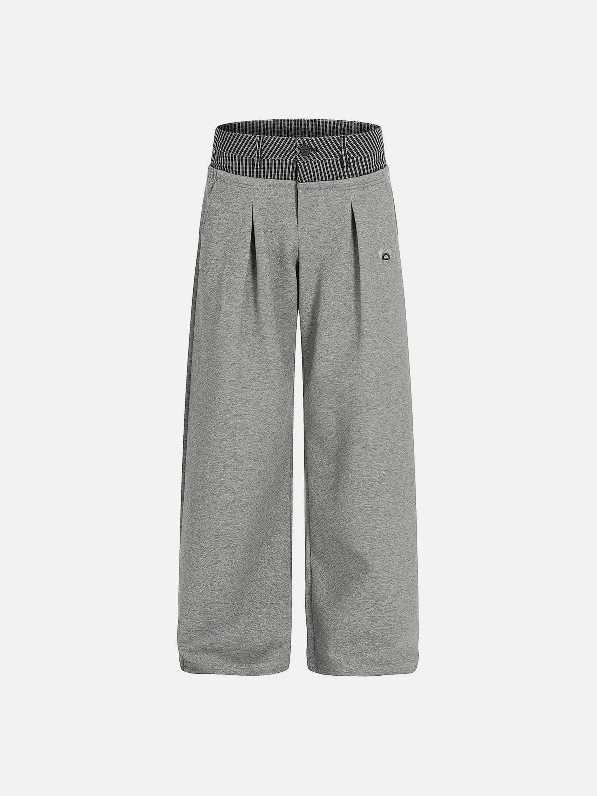 Plaid Waist Pleated Sweatpants Grey - Aelfric Eden