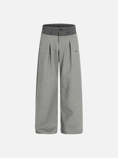 Plaid Waist Pleated Sweatpants Grey - Aelfric Eden