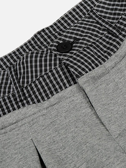 Plaid Waist Pleated Sweatpants Grey - Aelfric Eden