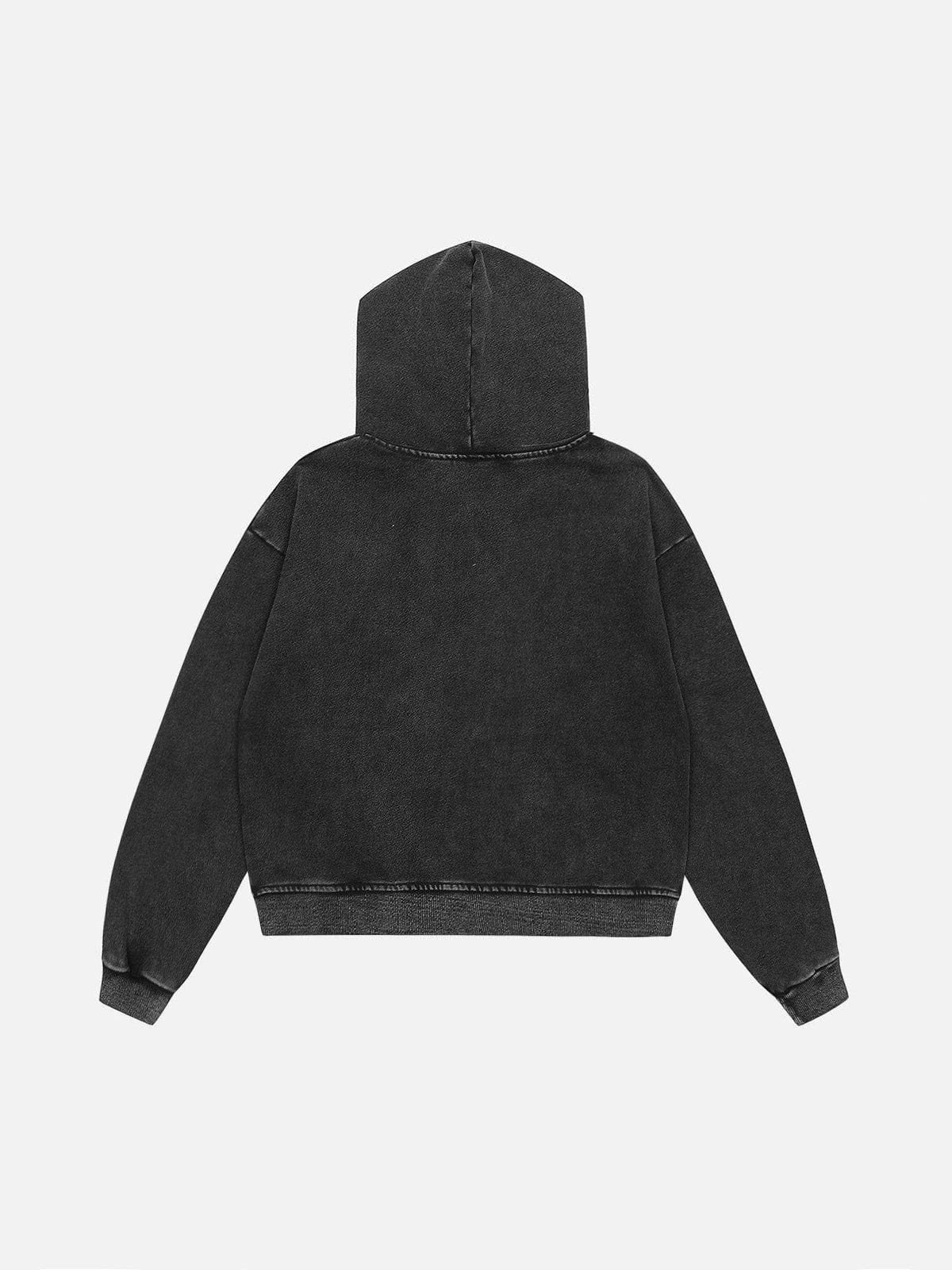 Washed Solid Zip Up Hoodie Black - Aelfric Eden