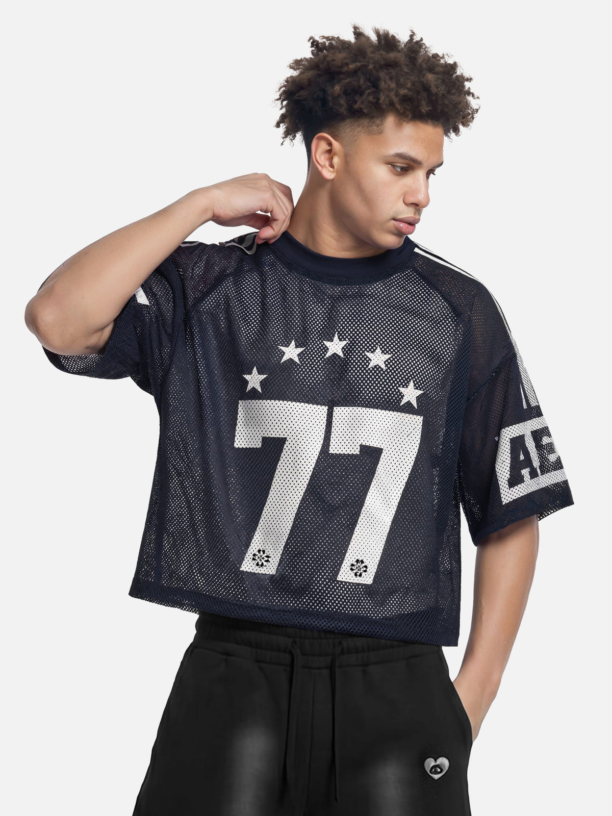 Boxy Mesh 77 Jersey Tee Dark Blue - Aelfric Eden
