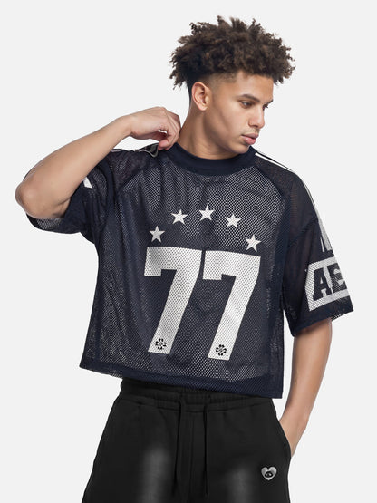 Boxy Mesh 77 Jersey Tee Dark Blue - Aelfric Eden