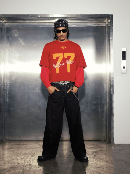 77 Graphic Layered Long Sleeve Tee Red - Aelfric Eden
