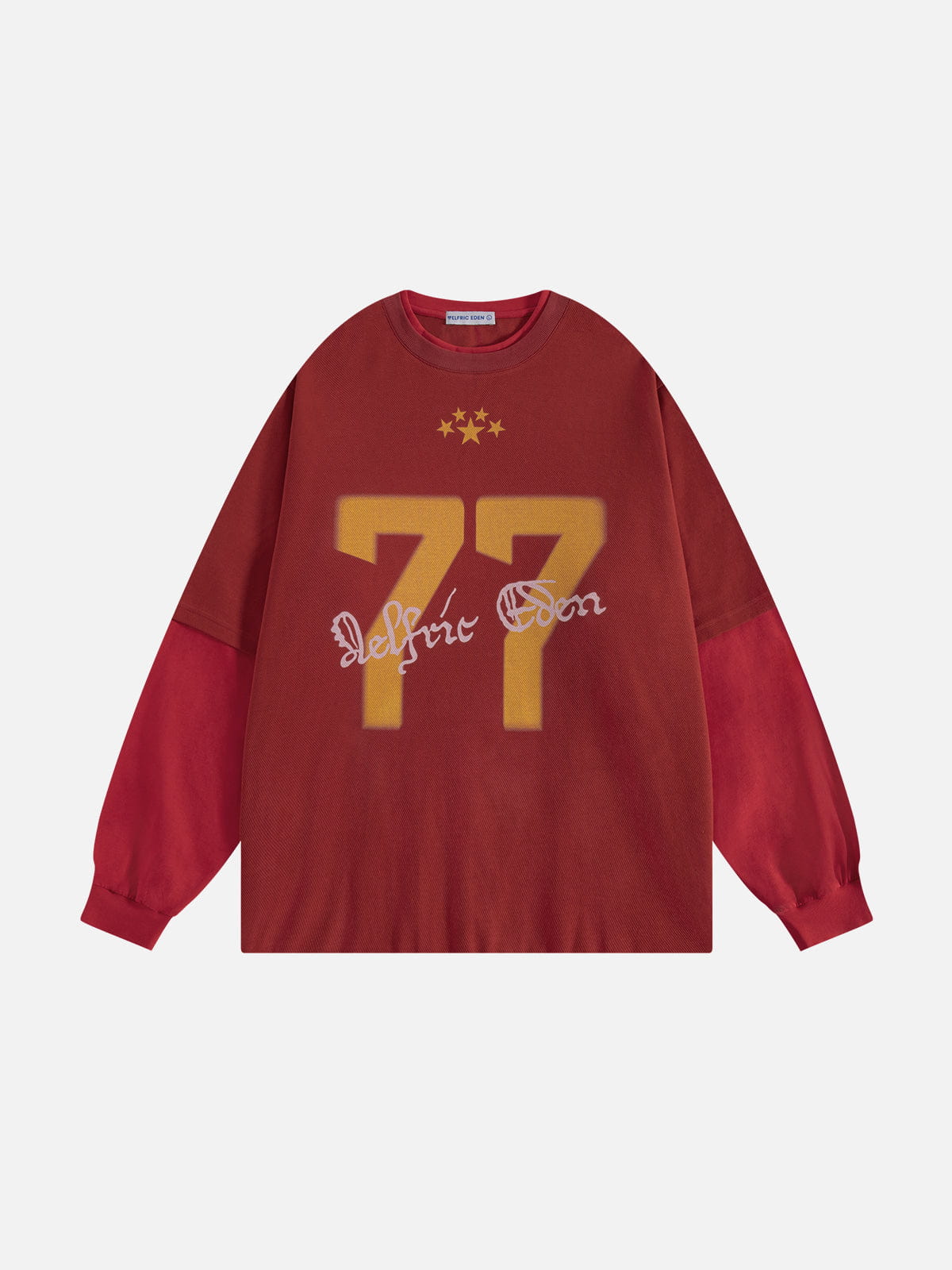 77 Graphic Layered Long Sleeve Tee Red - Aelfric Eden