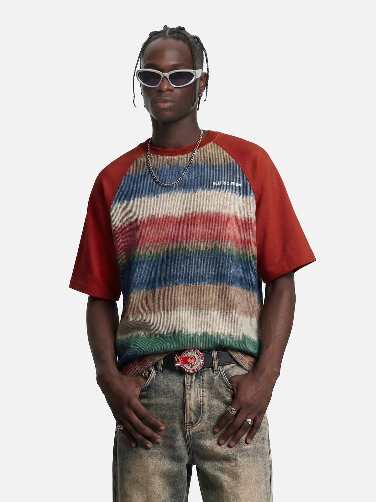 Color Block Stripe Raglan Tee Red - Aelfric Eden