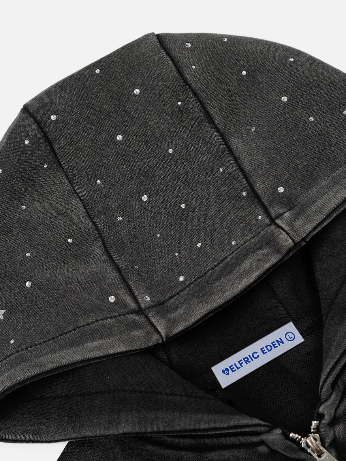 Cropped Rhinestone Star Zip Up Hoodie Black - Aelfric Eden