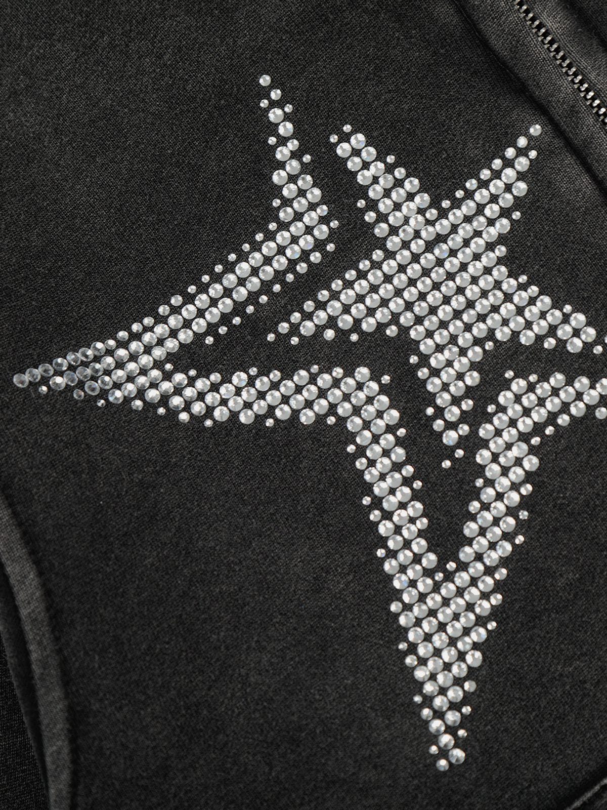 Cropped Rhinestone Star Zip Up Hoodie Black - Aelfric Eden