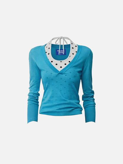 Polka Dot Layered Long Sleeve Tee Blue - Aelfric Eden