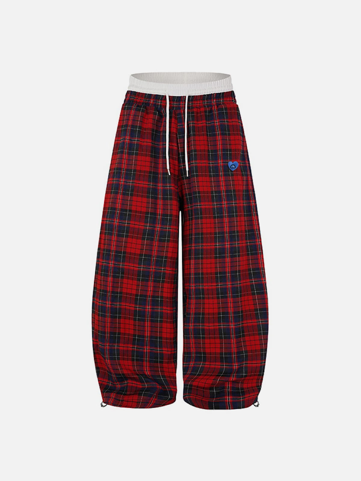 Double Waist Plaid Baggy Sweatpants Red - Aelfric Eden