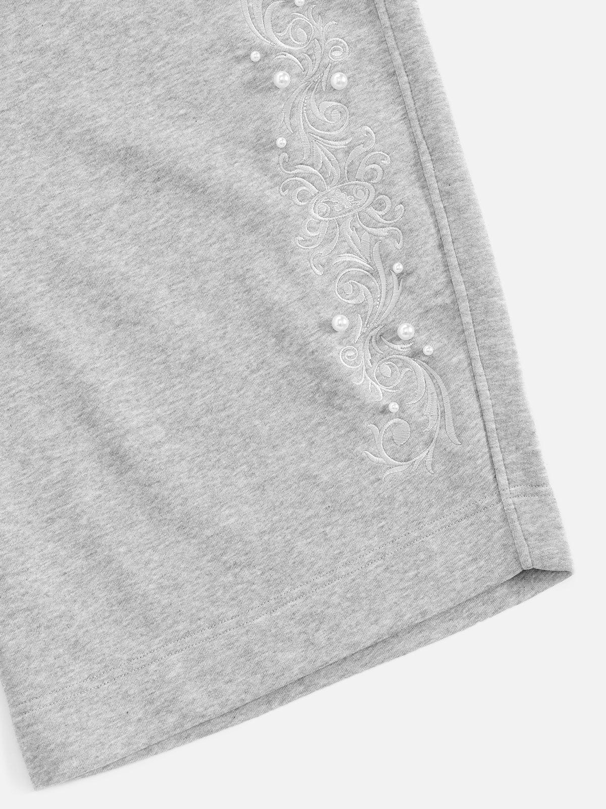 Embroidered Pearl Baggy Barrel Sweatpants Grey - Aelfric Eden