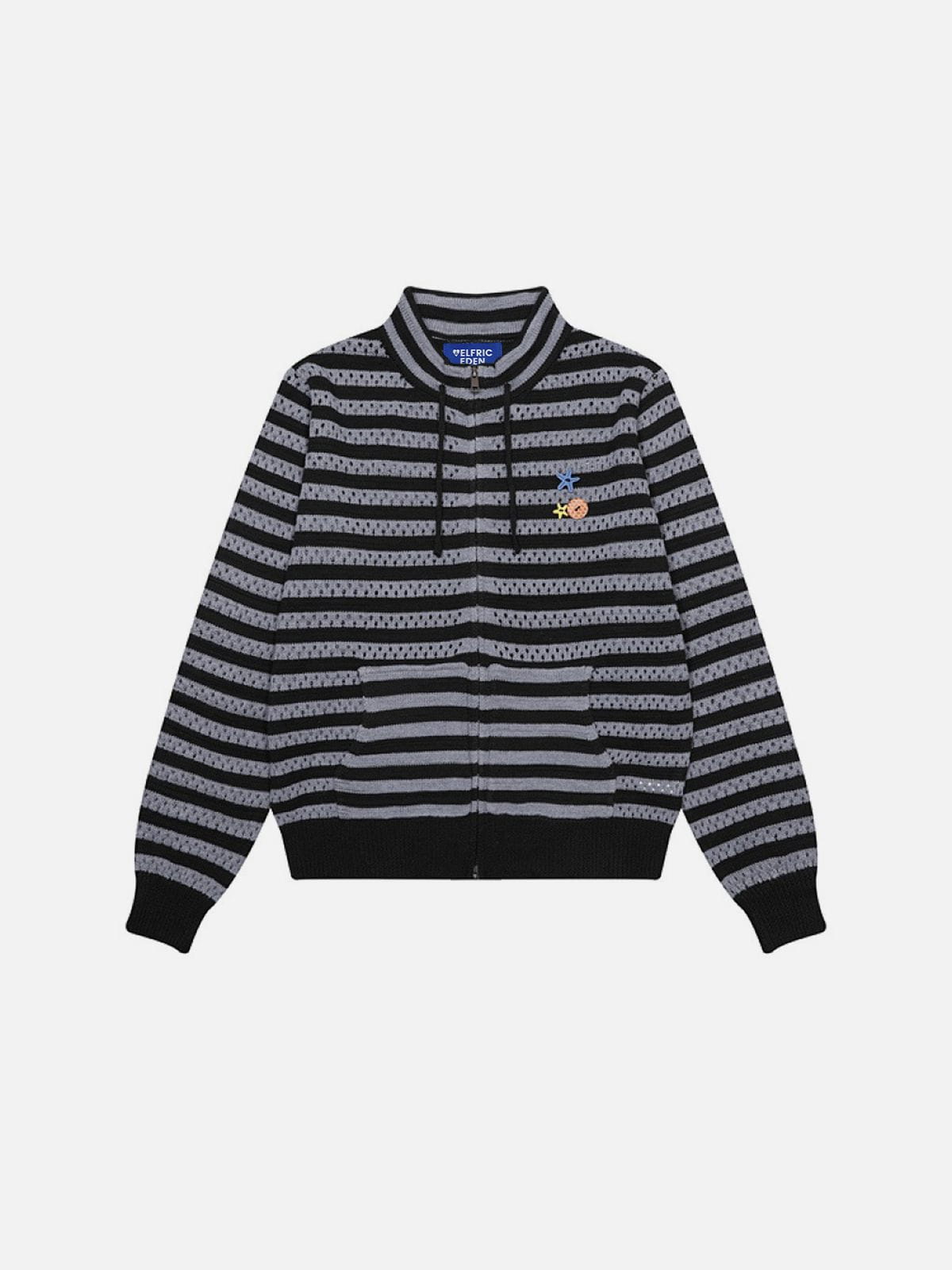 Striped Pointelle Knit Cardigan Grey - Aelfric Eden