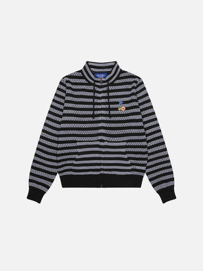 Striped Pointelle Knit Cardigan Grey - Aelfric Eden
