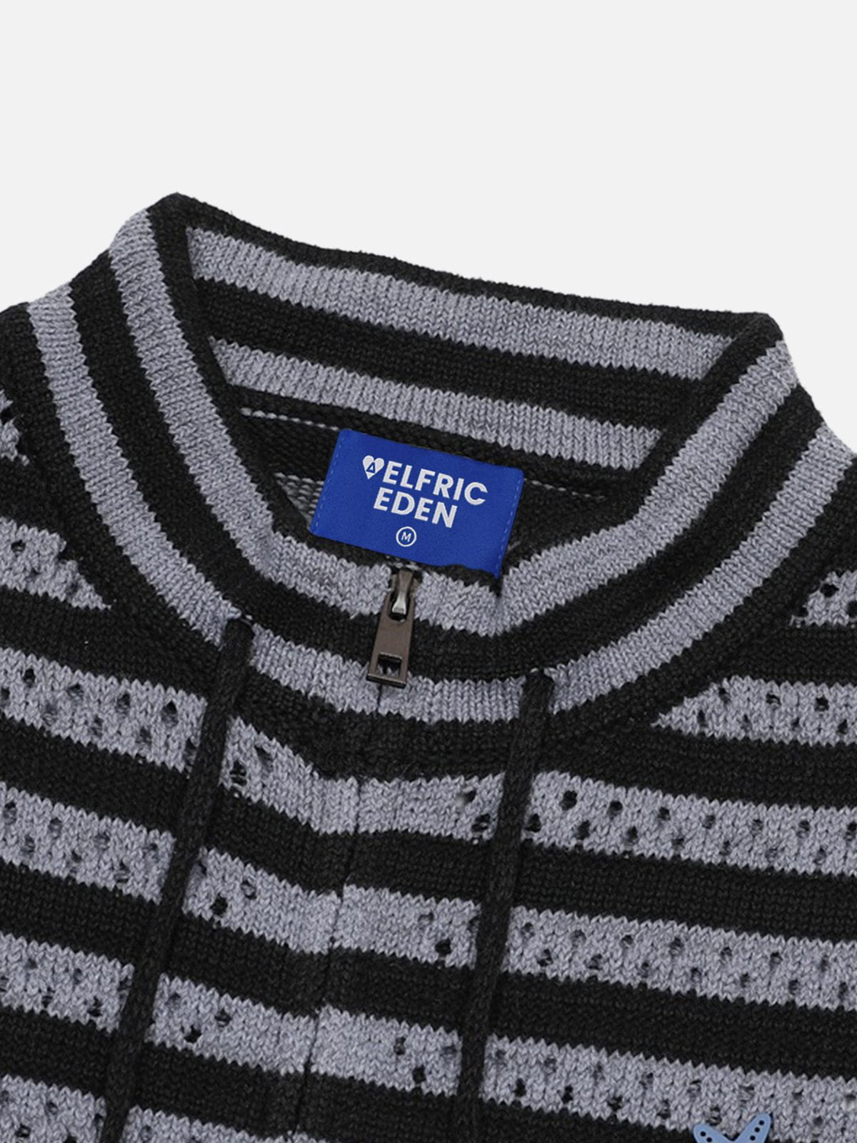 Striped Pointelle Knit Cardigan Grey - Aelfric Eden
