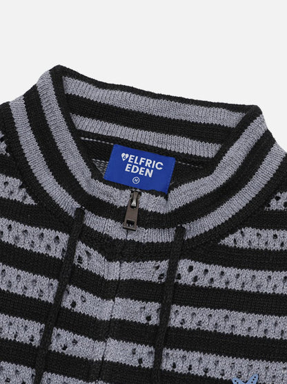 Striped Pointelle Knit Cardigan Grey - Aelfric Eden