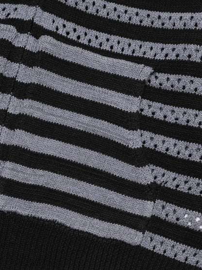 Striped Pointelle Knit Cardigan Grey - Aelfric Eden