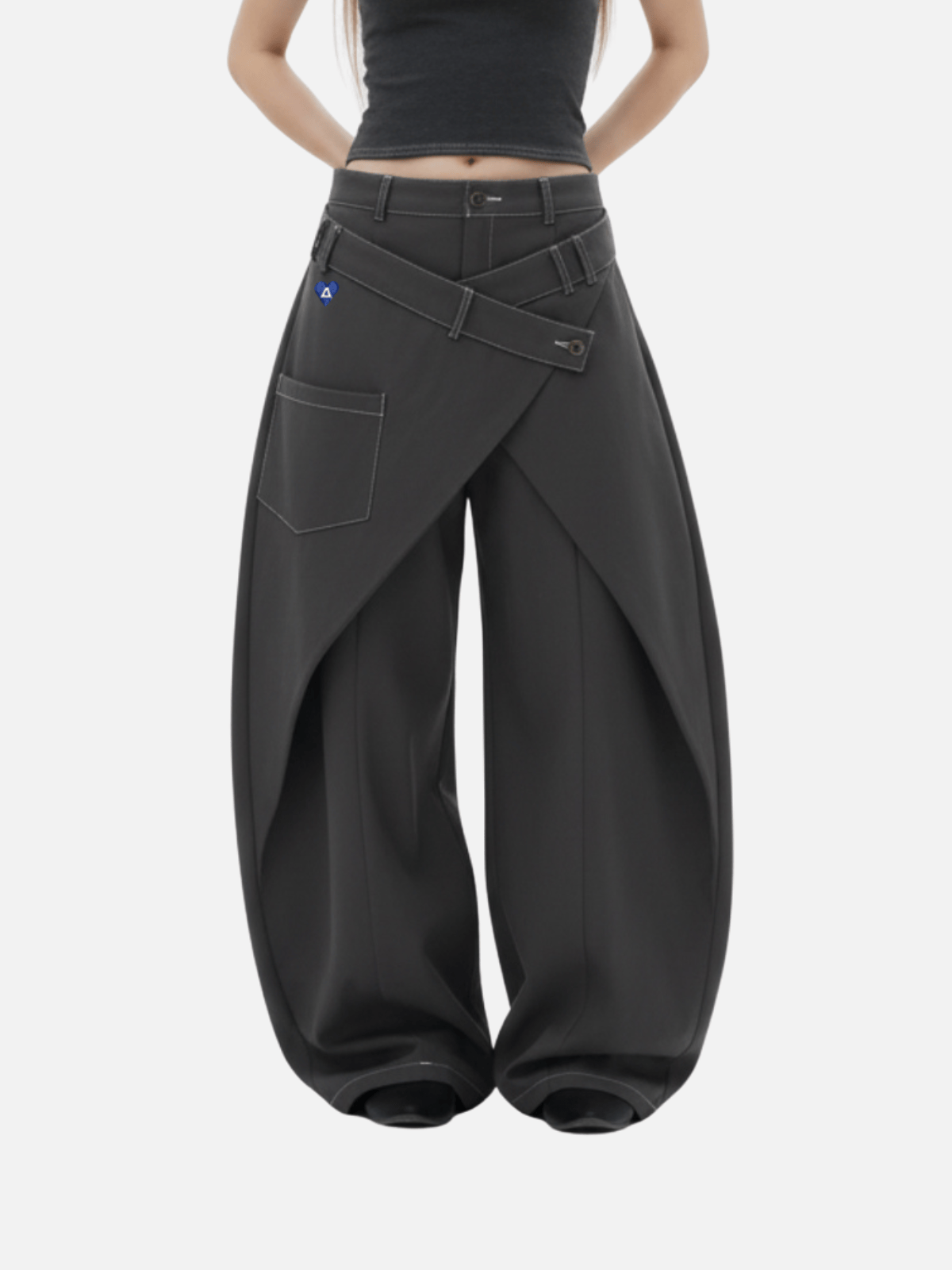 Wrap Panel Baggy Barrel Pants Grey - Aelfric Eden