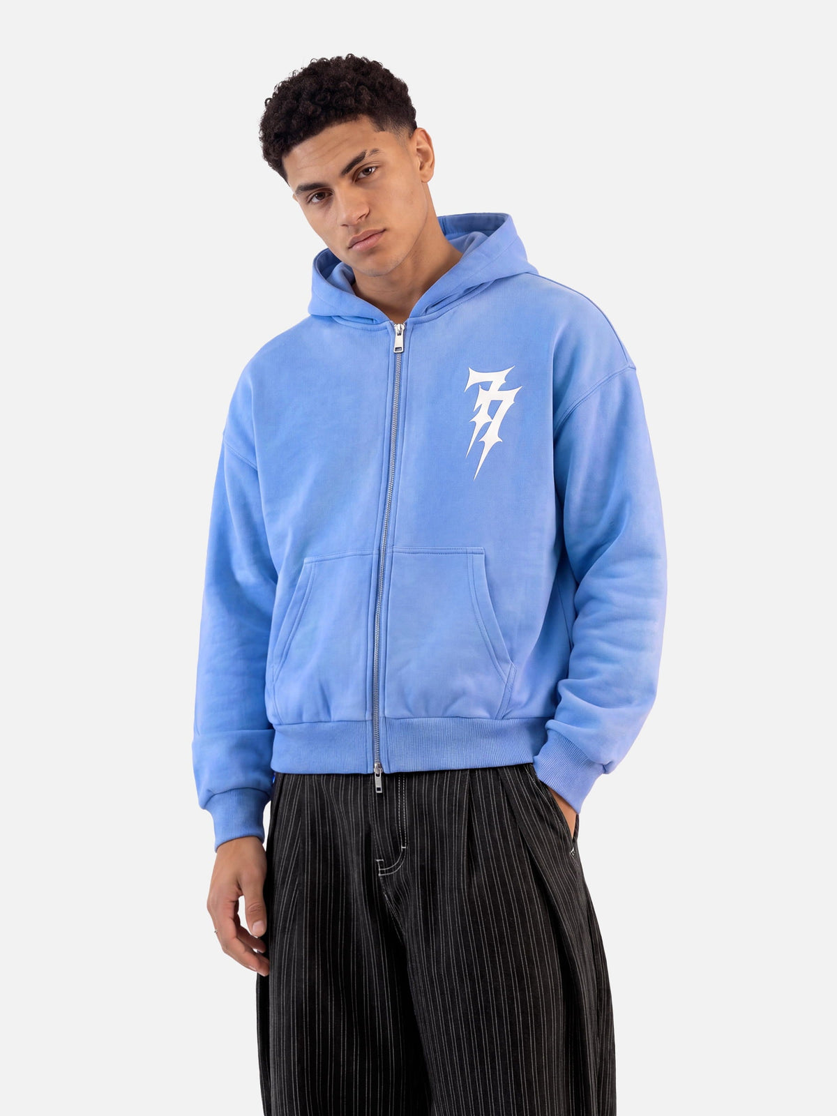 Boxy Washed Zip Up Hoodie Blue - Aelfric Eden