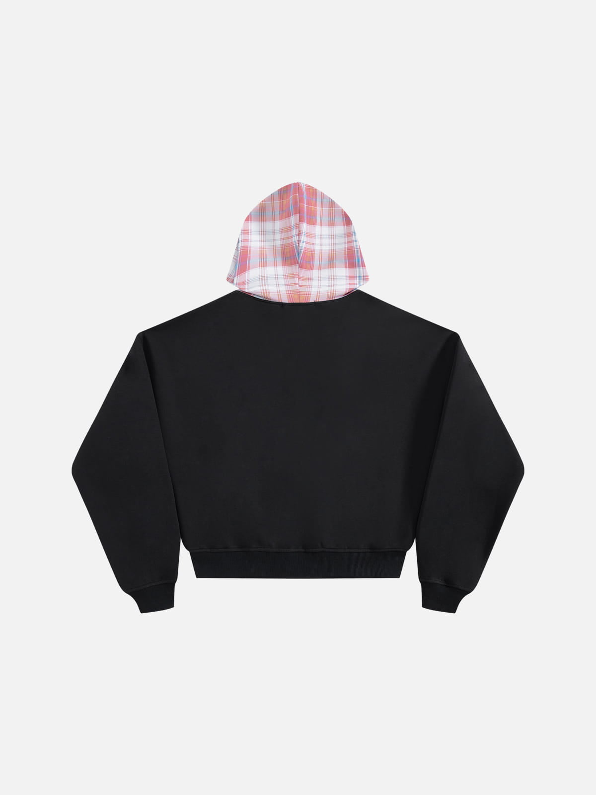 Boxy Plaid Hood Zip Up Hoodie Black - Aelfric Eden