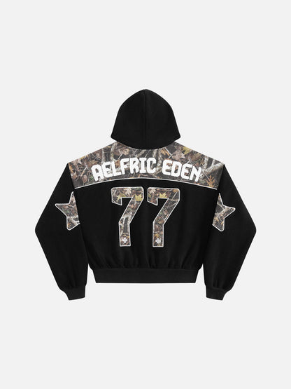 Boxy CAMO Panel Pullover Hoodie Black - Aelfric Eden