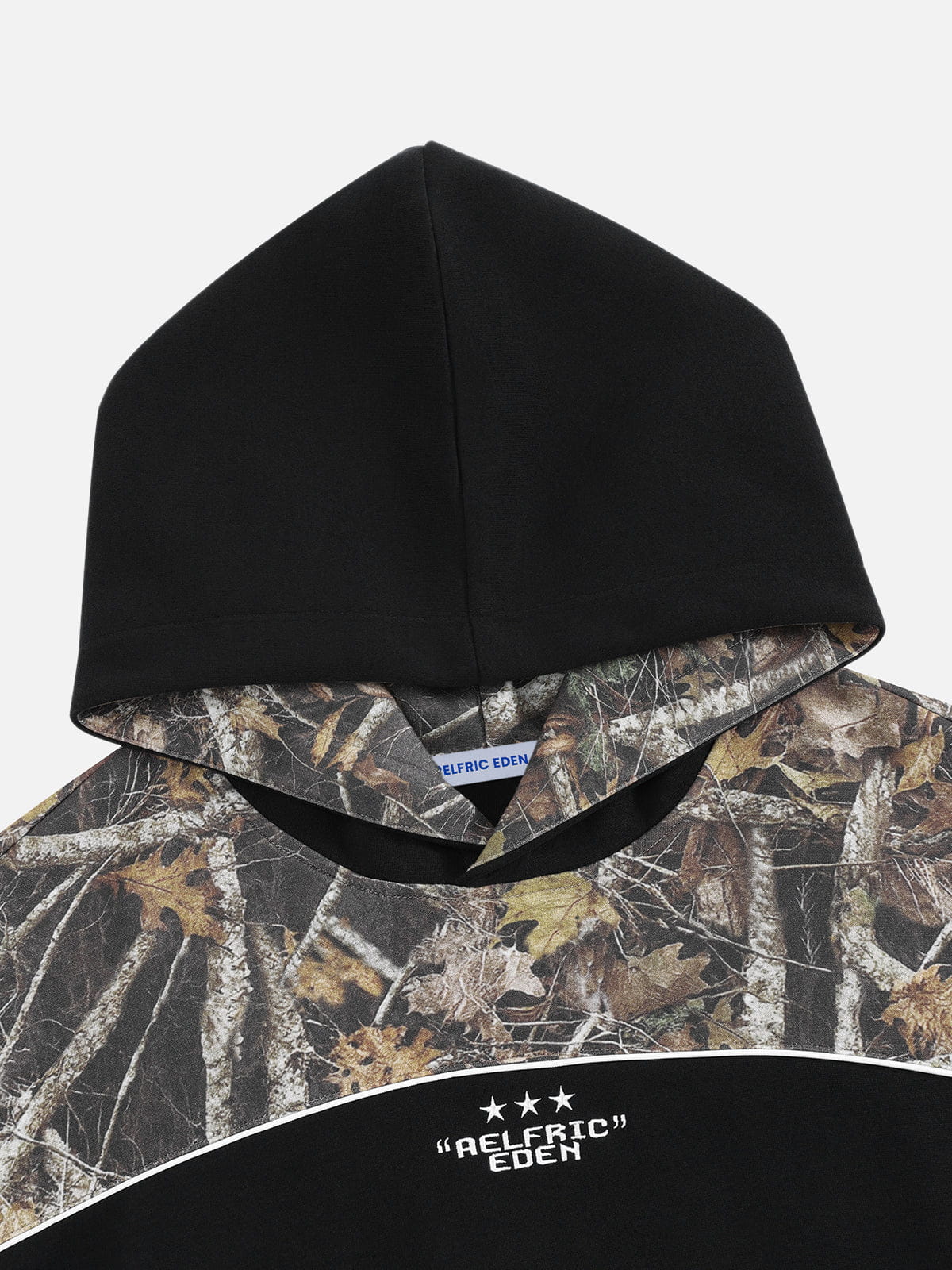 Boxy CAMO Panel Pullover Hoodie Black - Aelfric Eden