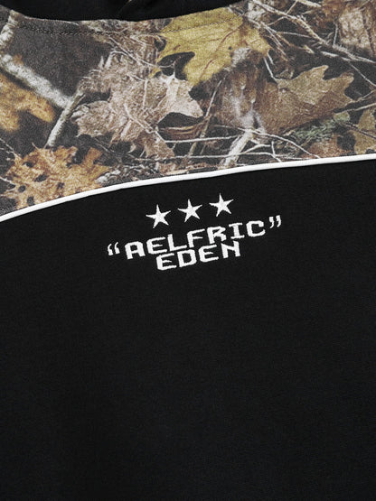Boxy CAMO Panel Pullover Hoodie Black - Aelfric Eden