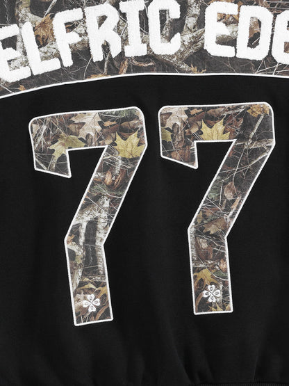 Boxy CAMO Panel Pullover Hoodie Black - Aelfric Eden