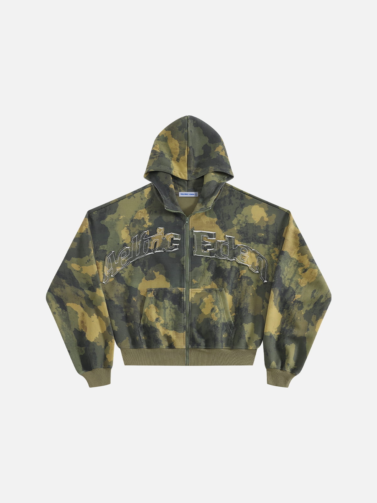 Boxy CAMO Embroidered Zip Up Hoodie Green - Aelfric Eden