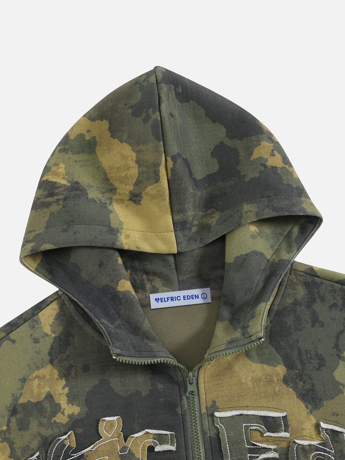 Boxy CAMO Embroidered Zip Up Hoodie Green - Aelfric Eden